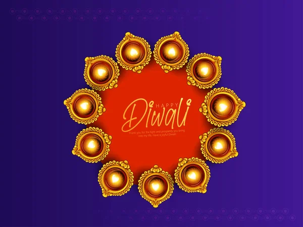 Illustration Burning Diya Happy Diwali Design Diya Hanging Oil Lamp — Stok Vektör