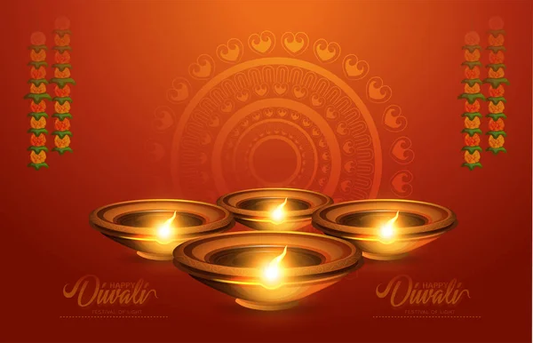 Illustratie Van Het Branden Van Diya Happy Diwali Ontwerp Met — Stockvector