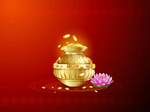 Illustration Gold Coin Pot Dhanteras Celebration Laxmi Footprint Happy Diwali — Image vectorielle