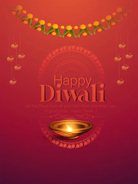 Illustration Burning Diya Happy Diwali Design Diya Hanging Oil Lamp — Stock vektor