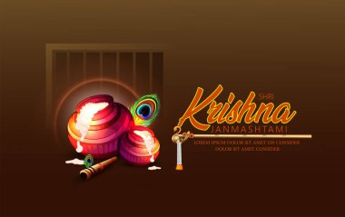 Janmashtami festivali için bir kap Dahihandi (krema) ile mutlu Janmashtami