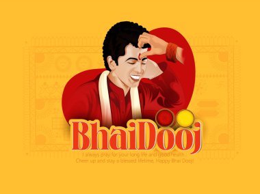 Mutlu Bhai Dooj, Bhai Tika, Bhau-beej Hindu Festivali - Sarı Dekoratif Vektör İllüstrasyonu