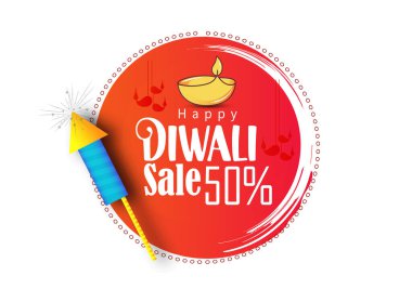 Diya 'nın yağ lambası elementleriyle Happy Diwali tasarımı üzerine Diya' yı yakma, Hindistan 'ın ışık festivali, satış, teklif, afiş