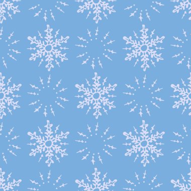 Mavi arka planda kar taneleri olan kusursuz bir şablon. Dekoratif tasarım.