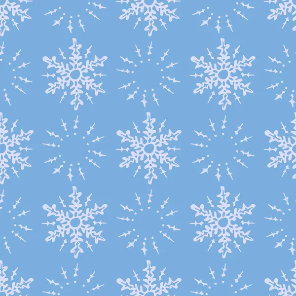 Vector Naadloos Patroon Met Sneeuwvlokken Blauwe Achtergrond Decoratief Ontwerp — Stockvector