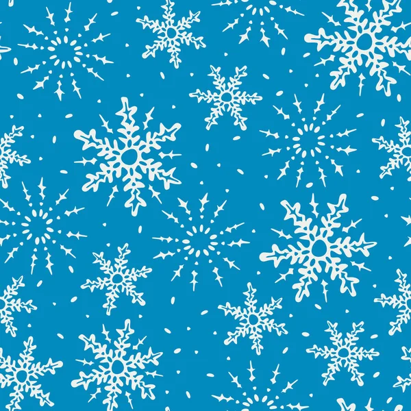 Vector Naadloos Patroon Met Verschillende Vormen Maten Sneeuwvlokken Kerstmis Nieuwjaar — Stockvector