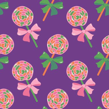 Püskürtücüleri olan kusursuz bir şablon. Pruva düğümlü el çizilmiş lolipoplar.