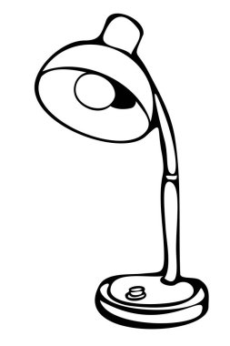 Masa lambasının vektör çizimi. Masa lambasının siyah beyaz çizimi.