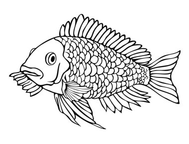 Vector illustration of black and white fish. Design for coloring book.
