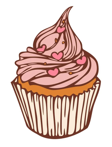 Vector Illustration Cupcake Hand Drawn Confection Colored Depicted Line — Stock Vector