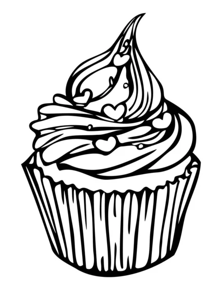 Ilustración Vectorial Magdalenas Blanco Negro Cupcake Aislado Dibujado Mano — Archivo Imágenes Vectoriales