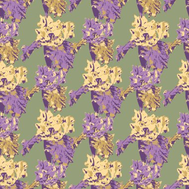 Süsen çiçekli, kusursuz bir desen. Renkli tasarım.