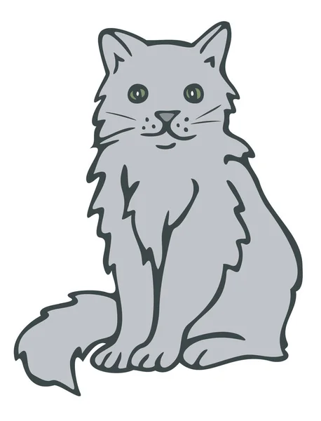 Vektor Illustration Grå Katt Tecknad Stil Handritad Isolerad Katt — Stock vektor