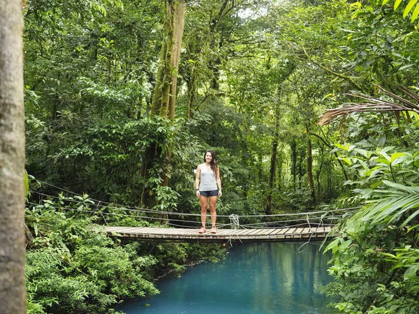 Young Woman Hiking Rio Celeste — Stockfoto