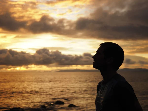 Silhouette Man Sunset Beach Guanacaste — Stockfoto