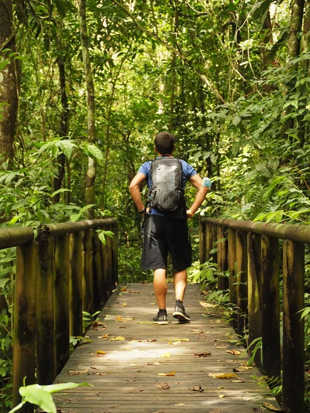 Young Man Hiking National Park Manuel Antonio Costa Rica — Stockfoto