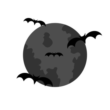 Ay, yıldız, yarasa simgesi vektörü, beyaz arkaplanda işaret işareti. Düz tasarım biçimi.