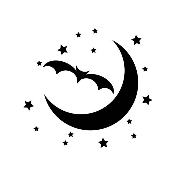 Måne Stjärna Bat Ikon Vektor Underteckna Symbol Vit Bakgrund Platt — Stock vektor