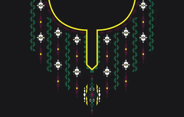 Geometrik etnik desenli boyun nakışı, kolye, arkaplan veya duvar kağıdı ve giysi için yaka tasarımı, batik, kumaş, oryantal kilise.