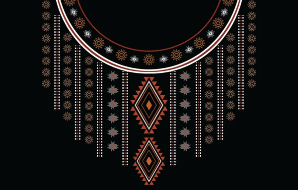 Geometrik etnik desenli boyun nakışı, kolye, arkaplan veya duvar kağıdı ve giysi için yaka tasarımı, batik, kumaş, oryantal kilise.