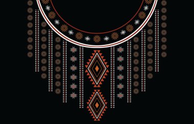 Geometrik etnik desenli boyun nakışı, kolye, arkaplan veya duvar kağıdı ve giysi için yaka tasarımı, batik, kumaş, oryantal kilise.