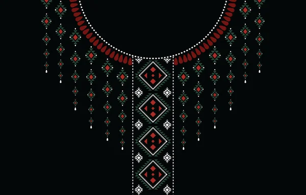 Geometrik etnik desenli boyun nakışı, kolye, arkaplan veya duvar kağıdı ve giysi için yaka tasarımı, batik, kumaş, oryantal kilise.