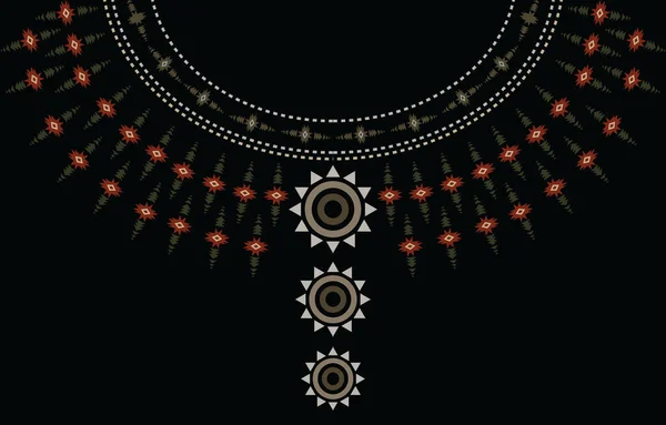 Geometrik etnik desenli boyun nakışı, kolye, arkaplan veya duvar kağıdı ve giysi için yaka tasarımı, batik, kumaş, oryantal kilise.