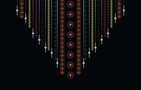 Геометричний Етнічний Візерунок Стиль Вишивки Шиї Намисто Дизайн Декольте Фону — стоковий вектор