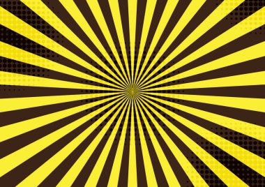 Soyut çizgi roman sarı ve kahverengi arka plan. Pop sanat karikatür tarzı, güneş ışığı, güneş fırçası.