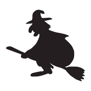 Halloween icon isolated on a white background. vector art, Emotional flying witch silhouette clipart.