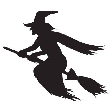 Halloween icon isolated on a white background. vector art, Emotional flying witch silhouette clipart. clipart