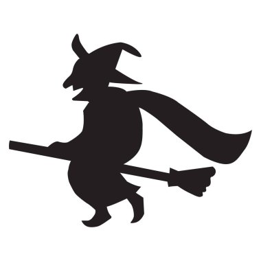Halloween icon isolated on a white background. vector art, Emotional flying witch silhouette clipart.