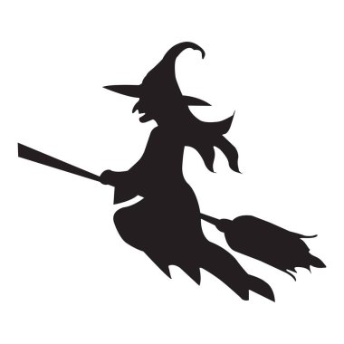 Halloween icon isolated on a white background. vector art, Emotional flying witch silhouette clipart.
