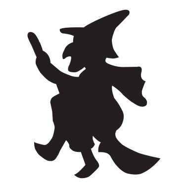 Halloween icon isolated on a white background. vector art, Emotional flying witch silhouette clipart.