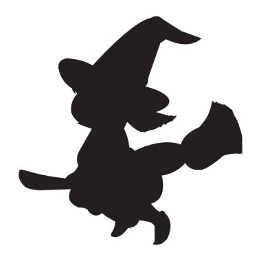 Halloween icon isolated on a white background. vector art, Emotional flying witch silhouette clipart.