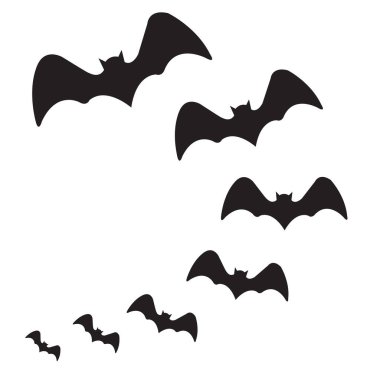 Halloween black bat icon set, Bats Silhouettes, Halloween symbol, on white background.