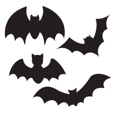 Halloween black bat icon set, Bats Silhouettes, Halloween symbol, on white background.