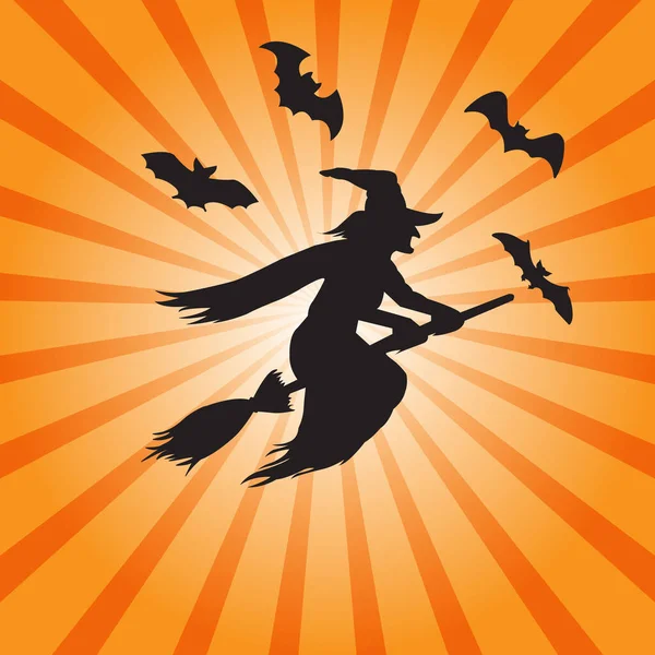 Vector Witch Silhouette Moon Halloween Illustration Mysterious Night Full Moon — Image vectorielle