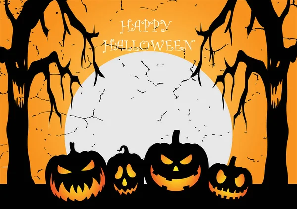 Halloween Upiorna Scena Nocna Poziome Tło Pomarańczowy Baner Halloween Dyni — Wektor stockowy