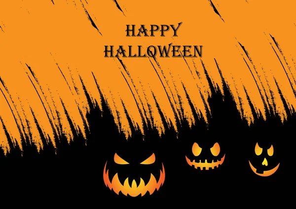 Halloween Gruselige Nachtszene Horizontaler Hintergrund Orangefarbenes Halloween Banner Mit Kürbis — Stockvektor