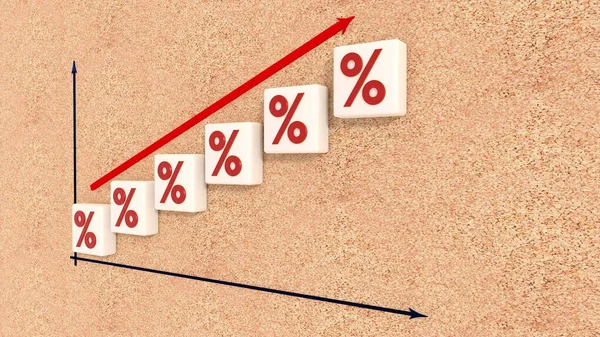 3d illustration. A graph showing an increase in interest rates