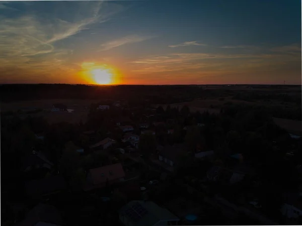 Sunset Village Drone View — Stock fotografie