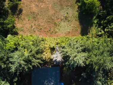 View from a drone to a dry lawn