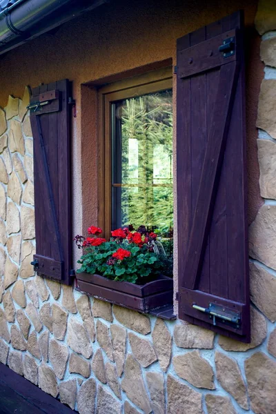 Windows Wooden Shutters Wall Country House 로열티 프리 스톡 사진