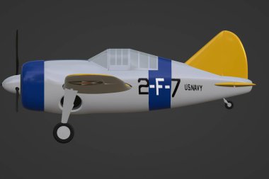 3 boyutlu illüstrasyon. F2A Buffalo Amerikan dövüşçüsü