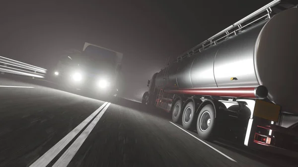 Low Angle View Tanker Truck Moving Road Directions Other Trucks — 스톡 사진