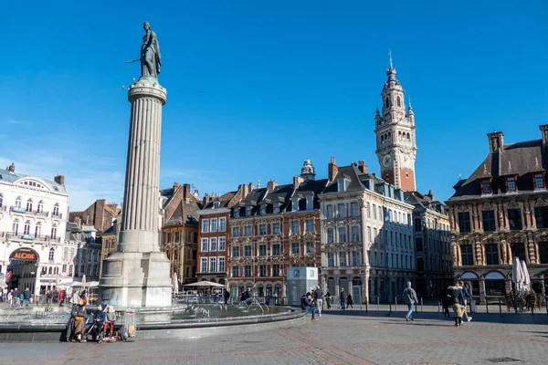 Lille França Fevereiro 2022 Place Charles Gaulle Belfry Antiga Bolsa — Fotografia de Stock