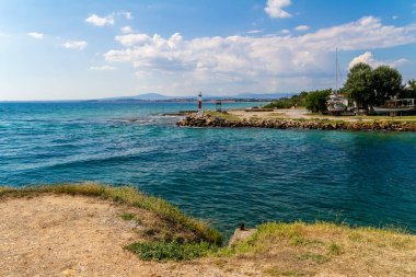 Nea Potidea, Greece, July 10, 2022. Place where the Potidea canal  joins the sea.