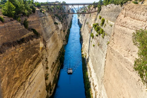 Corinth Greece July 2022 Corinth Canal Artificial Waterway Carved Isthmus — стоковое фото