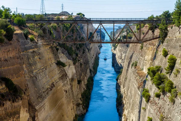 Corinth Greece July 2022 Corinth Canal Artificial Waterway Carved Isthmus — Zdjęcie stockowe